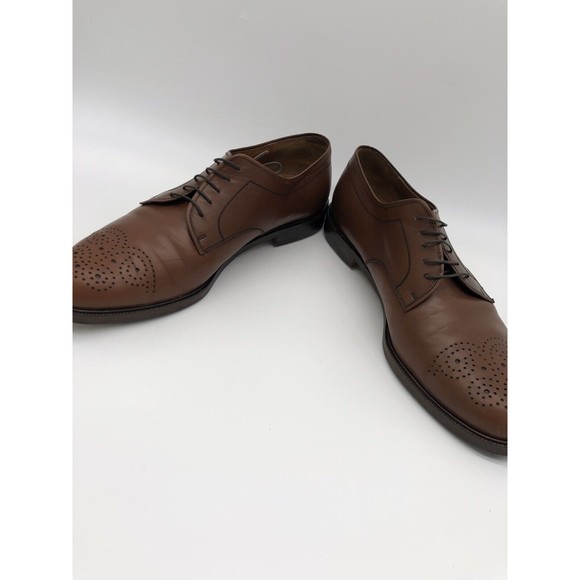 SALVATORE FERRAGAMO Men leather Brown oxford Derby Shoes Perforated Sz 13 D main image 6